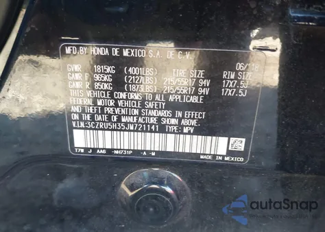 2018 Honda Hr-V Lx z USA, uszkodzony, nr VIN 3CZRU5H35JM721141